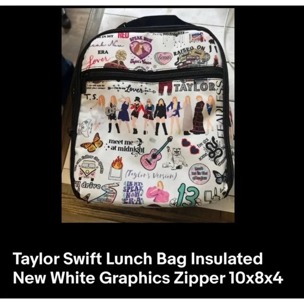 Taylor Swift Lunch Box Bag White Graphic Words Cartoon Insulated NWOT Zipper